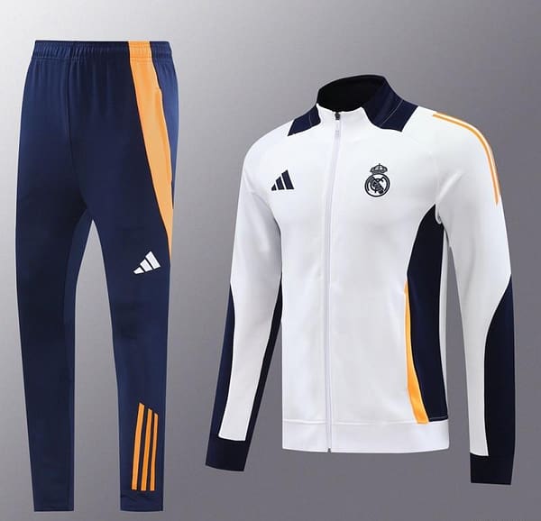 24/25 Real Madrid White Full Zipper Jacket +Long Pants - Image 14