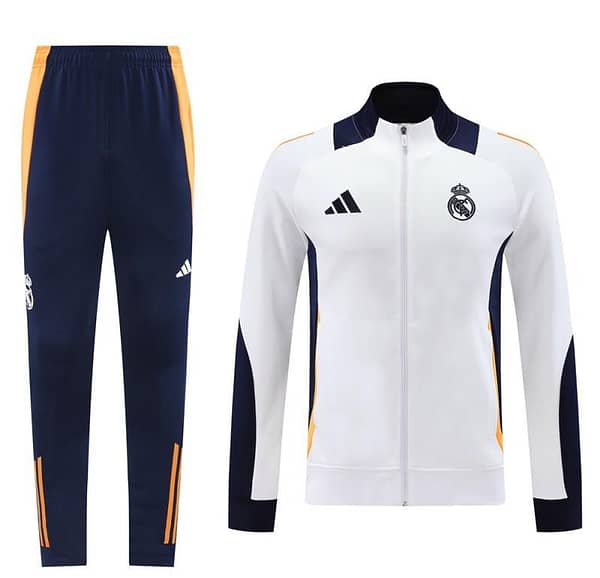 24/25 Real Madrid White Full Zipper Jacket +Long Pants - Image 16