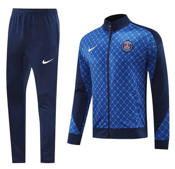 24/25 PSG Blue Grid Pattern Full Zipper Jacket +Long Pants