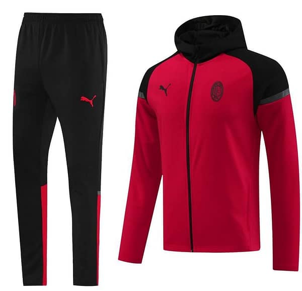 24/25 AC Milan Red/Black Hoodie Full Zipper Jacket +Long Pants