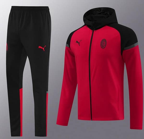 24/25 AC Milan Red/Black Hoodie Full Zipper Jacket +Long Pants - Image 16