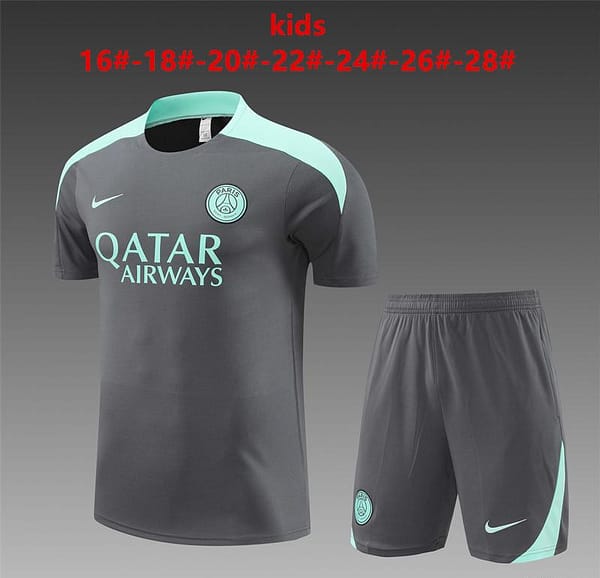 24/25 Kids PSG Grey Short Sleeve Jersey+Shorts