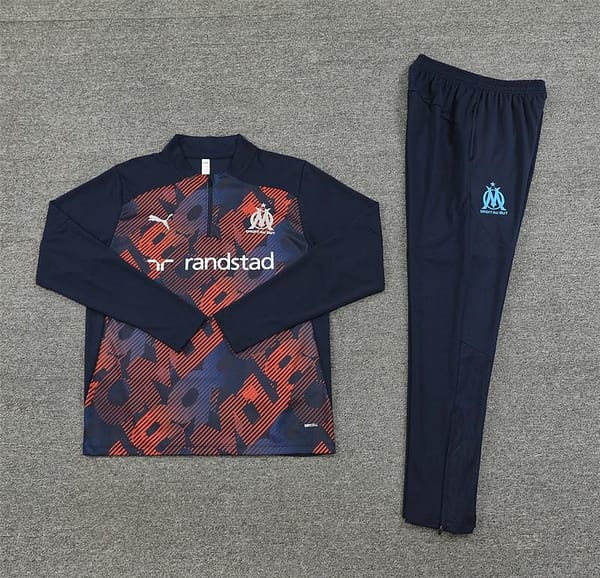 24/25 Olympique Marseille Navy Mixed Color Half Zipper Jacket+Long Pants - Image 15