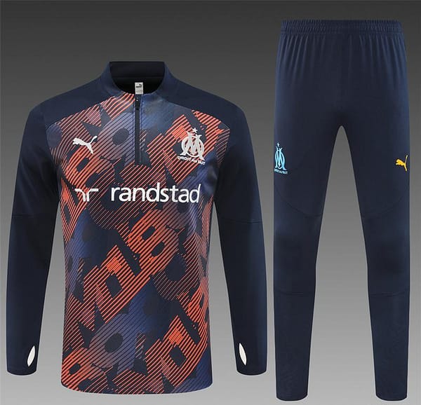 24/25 Olympique Marseille Navy Mixed Color Half Zipper Jacket+Long Pants - Image 19