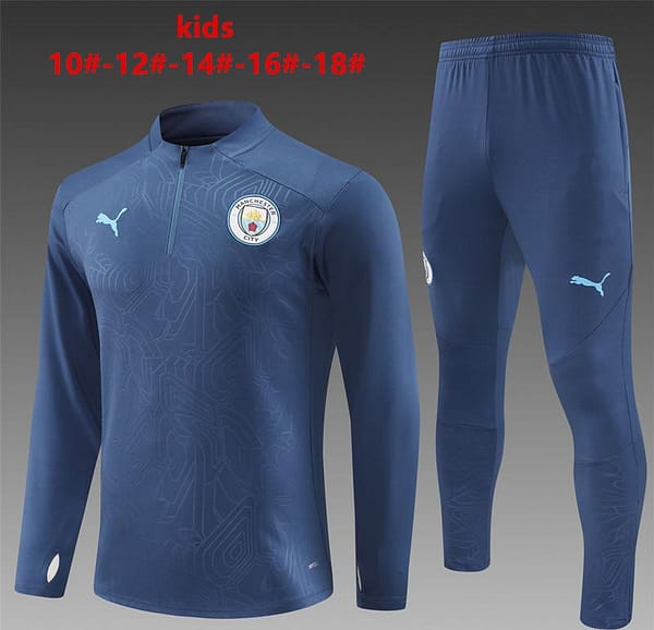 24/25 Kids Manchester City Navy Half Zipper Jacket+Long Pants