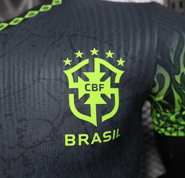 Player Version 2025 Brazil Dark Grey with Neon Green Flame Jersey - Image 2