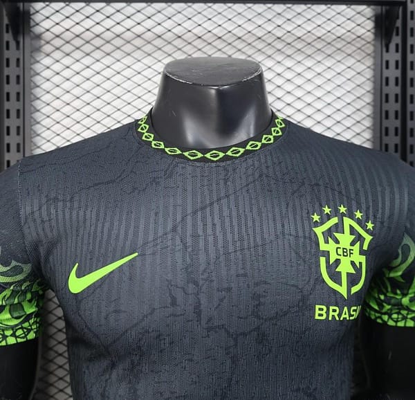 Player Version 2025 Brazil Dark Grey with Neon Green Flame Jersey - Image 3