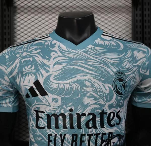 Player Version 25/26 Real Madrid Light Blue with Viking Warrior Pattern Jersey - Image 3