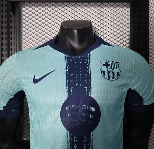 Player Version 25/26 Barcelona Blue 125Th Anniversary Mint Green Jersey with Navy Blue Stripe and Spotify Sponsor - Image 3