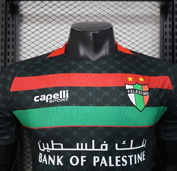 Player Version 25/26 CD Palestino Away Black Jersey with Red-Green Stripes and Bank of Palestine Sponsor - Image 2