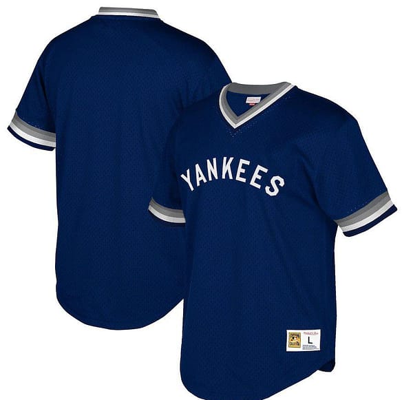 Men's Navy Cooperstown Collection Mesh Wordmark V-Neck Throwback Jersey