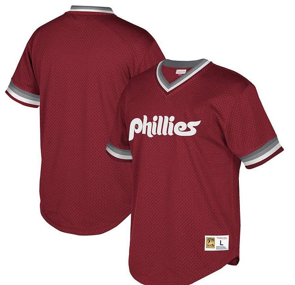 Men's Burgundy Cooperstown Collection Mesh Wordmark V-Neck Throwback Jersey