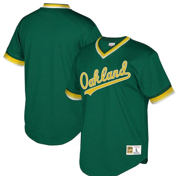 Men's Green Cooperstown Collection Mesh Wordmark V-Neck Throwback Jersey