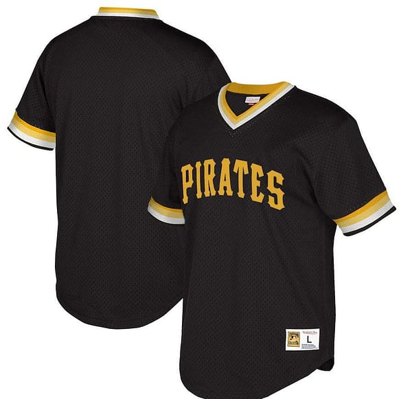 Men's Black Cooperstown Collection Mesh Wordmark V-Neck Throwback Jersey
