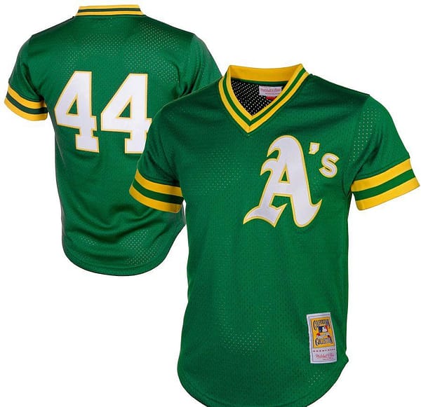 Men's Reggie Jackson Green Cooperstown Mesh Batting Practice Throwback Jersey