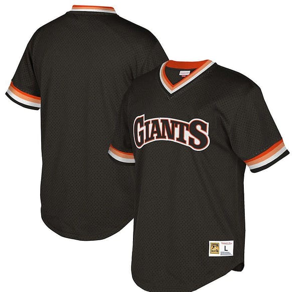 Men's Black Cooperstown Collection Mesh Wordmark V-Neck Throwback Jersey