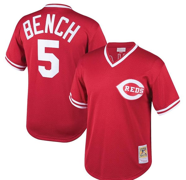 Youth Johnny Bench Red Cooperstown Collection Mesh Batting Practice Throwback Jersey