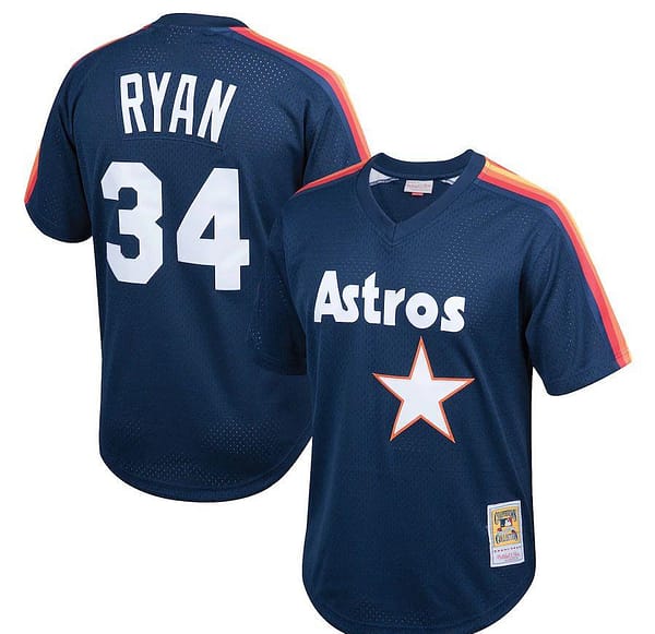 Youth Nolan Ryan Navy Cooperstown Collection Mesh Batting Practice Throwback Jersey