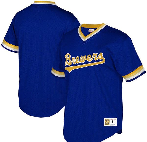 Youth Royal Cooperstown Collection Mesh Wordmark V-Neck Throwback Jersey