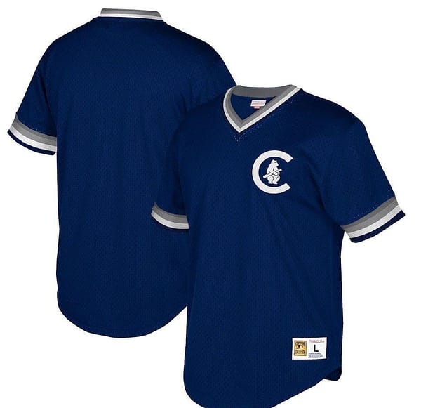 Men's Navy Cooperstown Collection Mesh Wordmark V-Neck Throwback Jersey