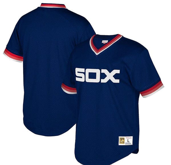 Men's Navy Cooperstown Collection Mesh Wordmark V-Neck Throwback Jersey