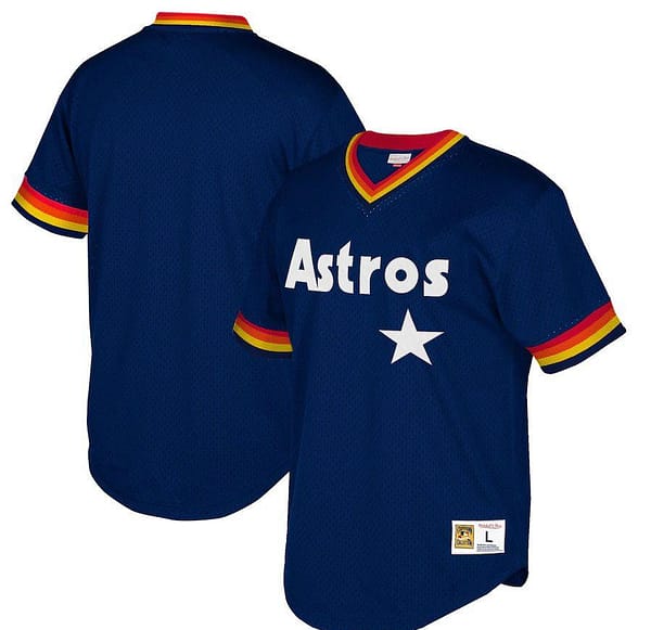 Men's Navy Cooperstown Collection Mesh Wordmark V-Neck Throwback Jersey