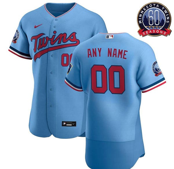 Men's Powder Blue Alternate 2020 Authentic Custom 60th Season Anniversary Patch Team Jersey