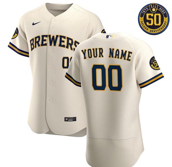 Men's Cream 2020 Home Authentic Custom 50th Anniversary Patch Team Jersey