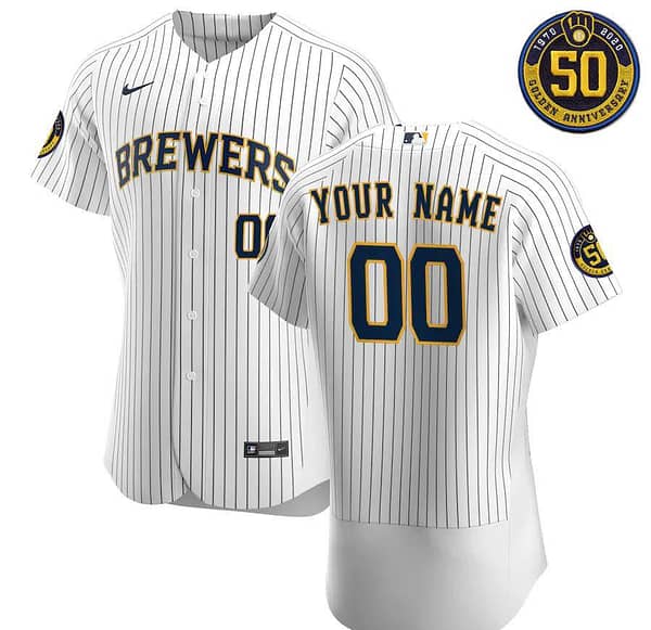 Men's White&Navy 2020 Alternate Authentic Custom 50th Anniversary Patch Team Jersey