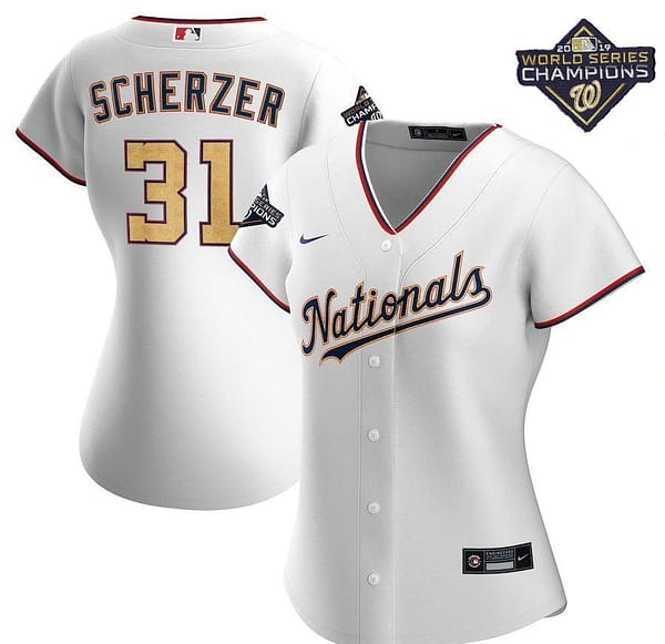 Women's Max Scherzer White&Gold 2020 Gold Program Player Team Jersey