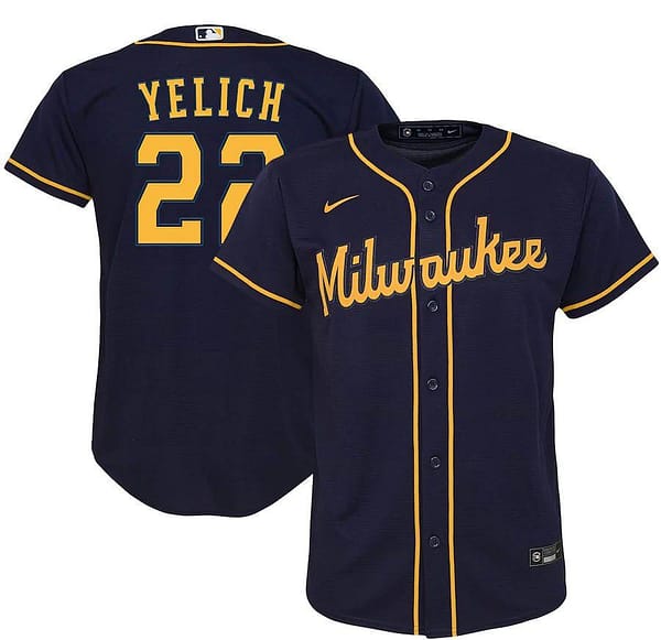 Youth Christian Yelich Navy Alternate 2020 Player Team Jersey