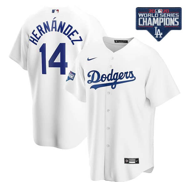 Men's Enrique Hernández White 2020 World Series Champions Home Patch Player Team Jersey