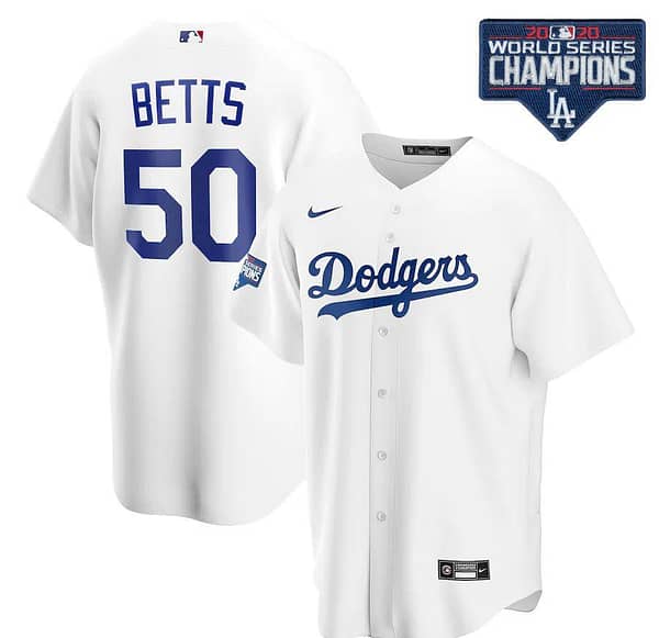Men's Mookie Betts White 2020 World Series Champions Home Patch Player Team Jersey