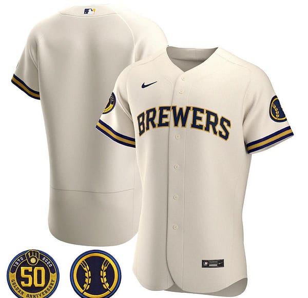 Men's Cream Home 2020 Authentic 50th Anniversary and Team Patch Team Jersey