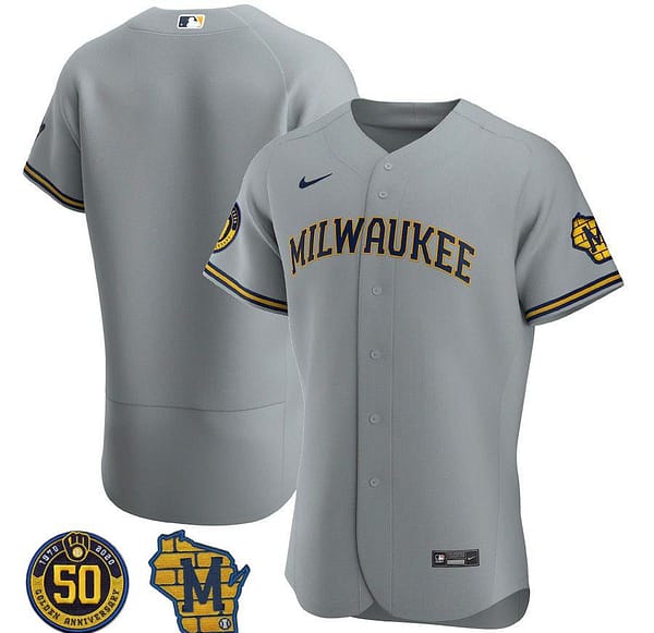 Men's Gray Road 2020 Authentic 50th Anniversary and Road Sleeve Patch Team Jersey