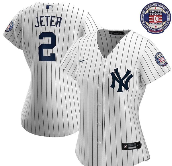 Women's Derek Jeter White&Navy 2020 Hall of Fame Induction Home Player Name Team Jersey