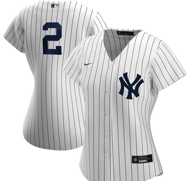 Women's Derek Jeter White&Navy Home Player Team Jersey