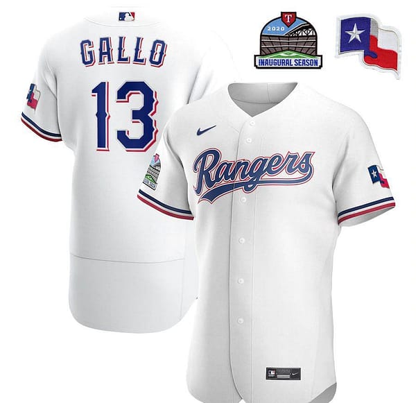 Men's Joey Gallo White Home 2020 Authentic Inaugural Season and Flag Patch Player Team Jersey