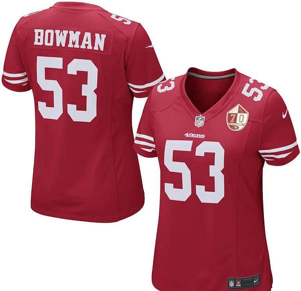 Women's NaVorro Bowman Scarlet 70th Anniversary Patch Player Limited Team Jersey