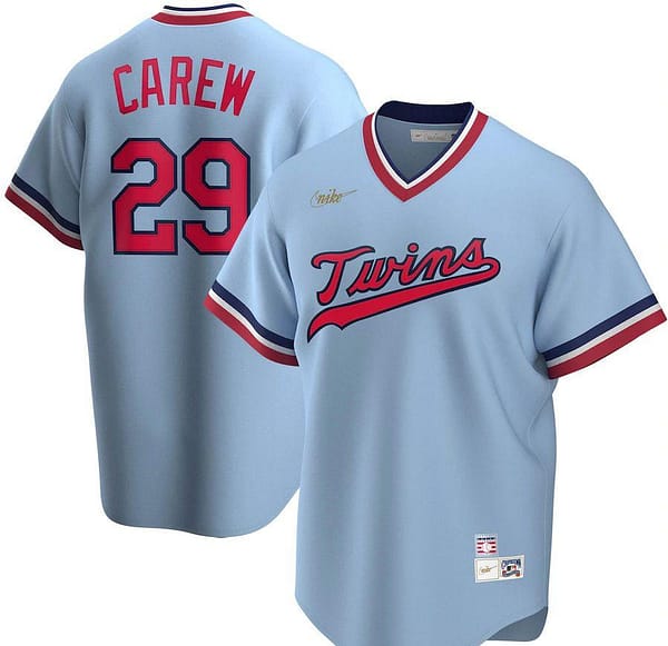 Men's Rod Carew Light Blue Road Cooperstown Collection Player Team Jersey