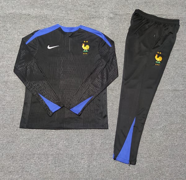 Player Version 2024 Kids France Black Half Zipper Jacket+Long Pants - Image 2