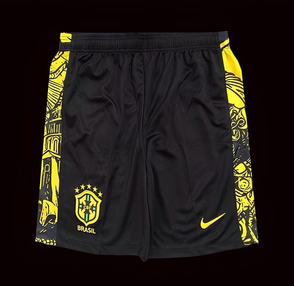 2024 Brazil Copa America Black Yellow Goalkeeper Shorts