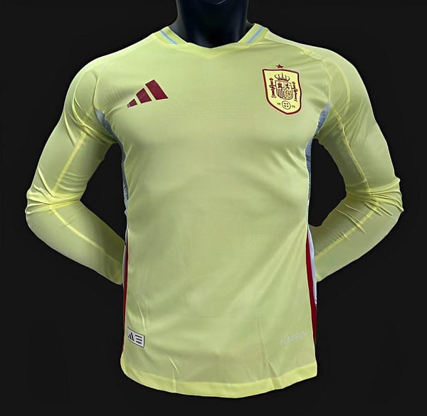 Player Version 2024 Spain Away Yellow Long Sleeve Jersey