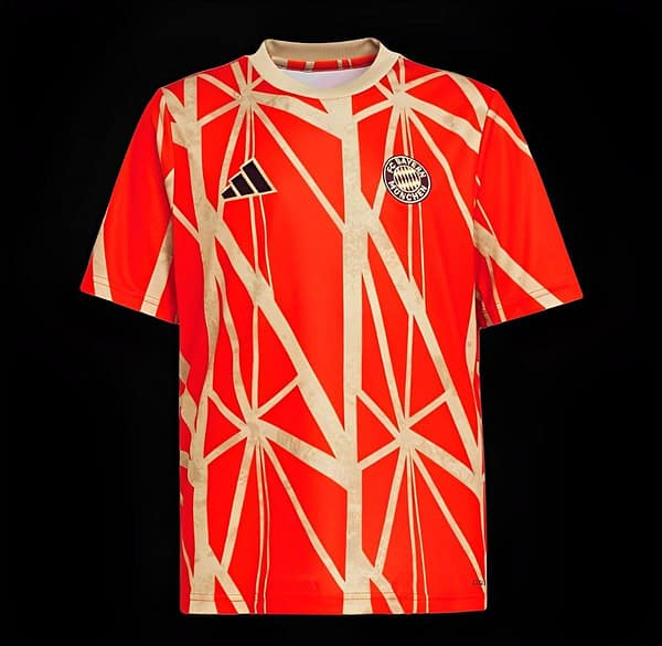 24/25 Bayern Munich Light Red With Gold Cut-Out Pre-Match Jersey