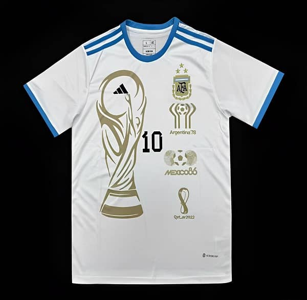 3 Stars Argentina White Training Jersey With Number 10 Printing
