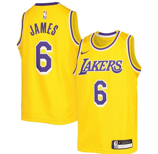 2021/22 JAMES#6 Los Angeles Lakers Nike Yellow NBA Jersey - Image 3