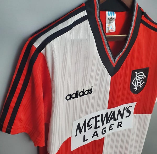 Retro 95/96 Rangers Red and White Soccer Jersey - Image 5