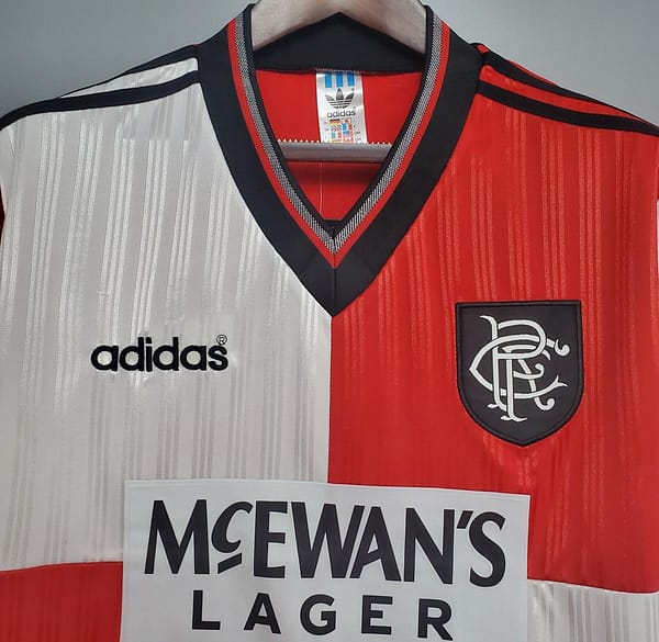 Retro 95/96 Rangers Red and White Soccer Jersey - Image 9