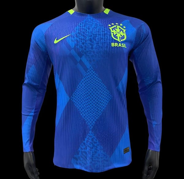 Player Version 2025 Brazil Away Blue Long Sleeve Jersey