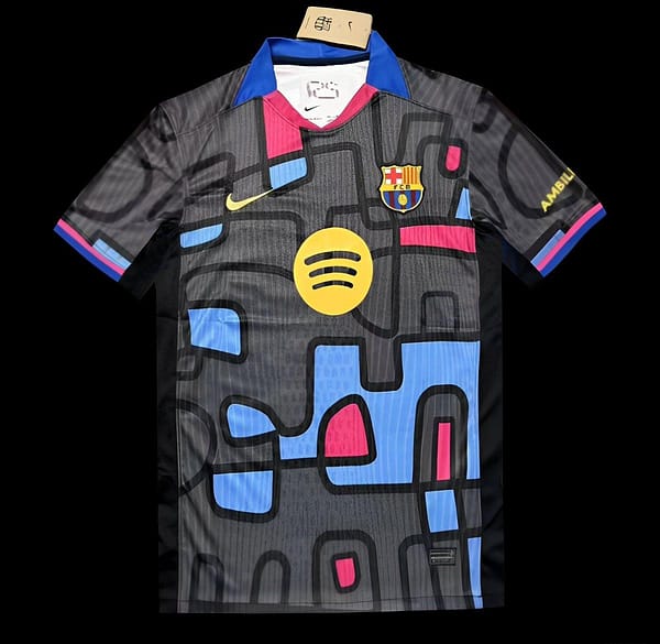 25/26 FC Barcelona Black with Blue & Pink Abstract Pattern Jersey